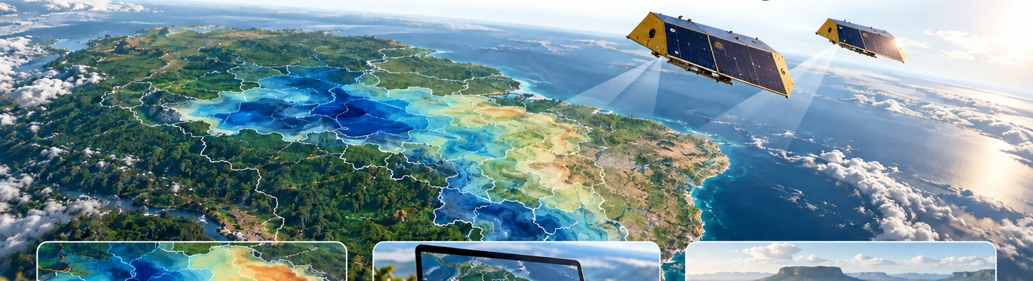Visual regional com mapa de anomalias hídricas e satélites